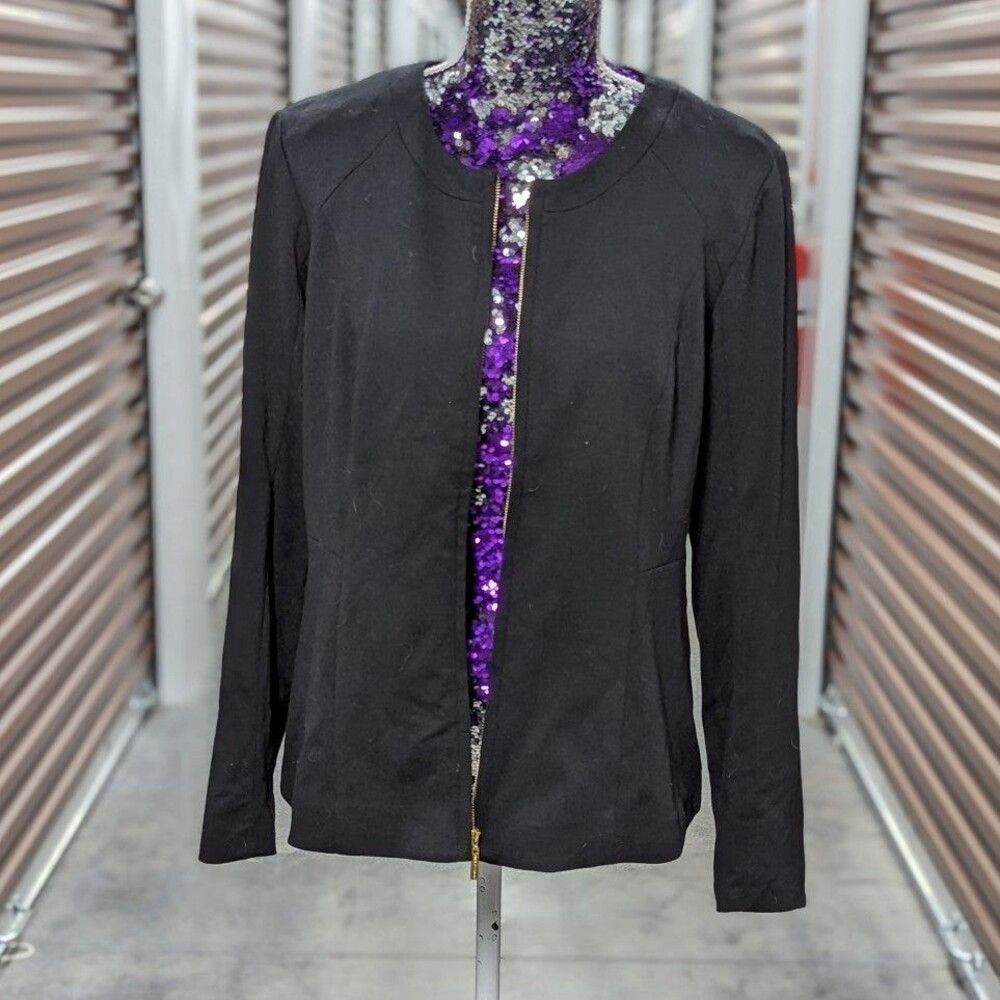 Dana Buchman Normcore Minimalist Size 12 Black Gold Full Zip Jacket Quiet Chic